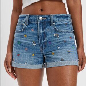 American Eagle AE Rainbow Embroidered 90's Boyfriend Pride Denim Shorts Sz 4